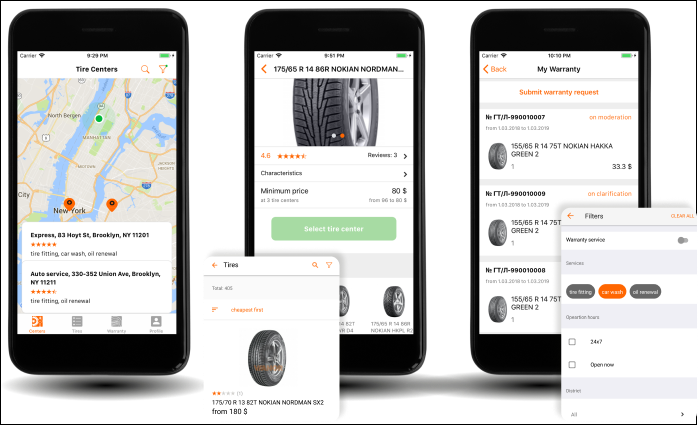 Mobile app for tire shop management